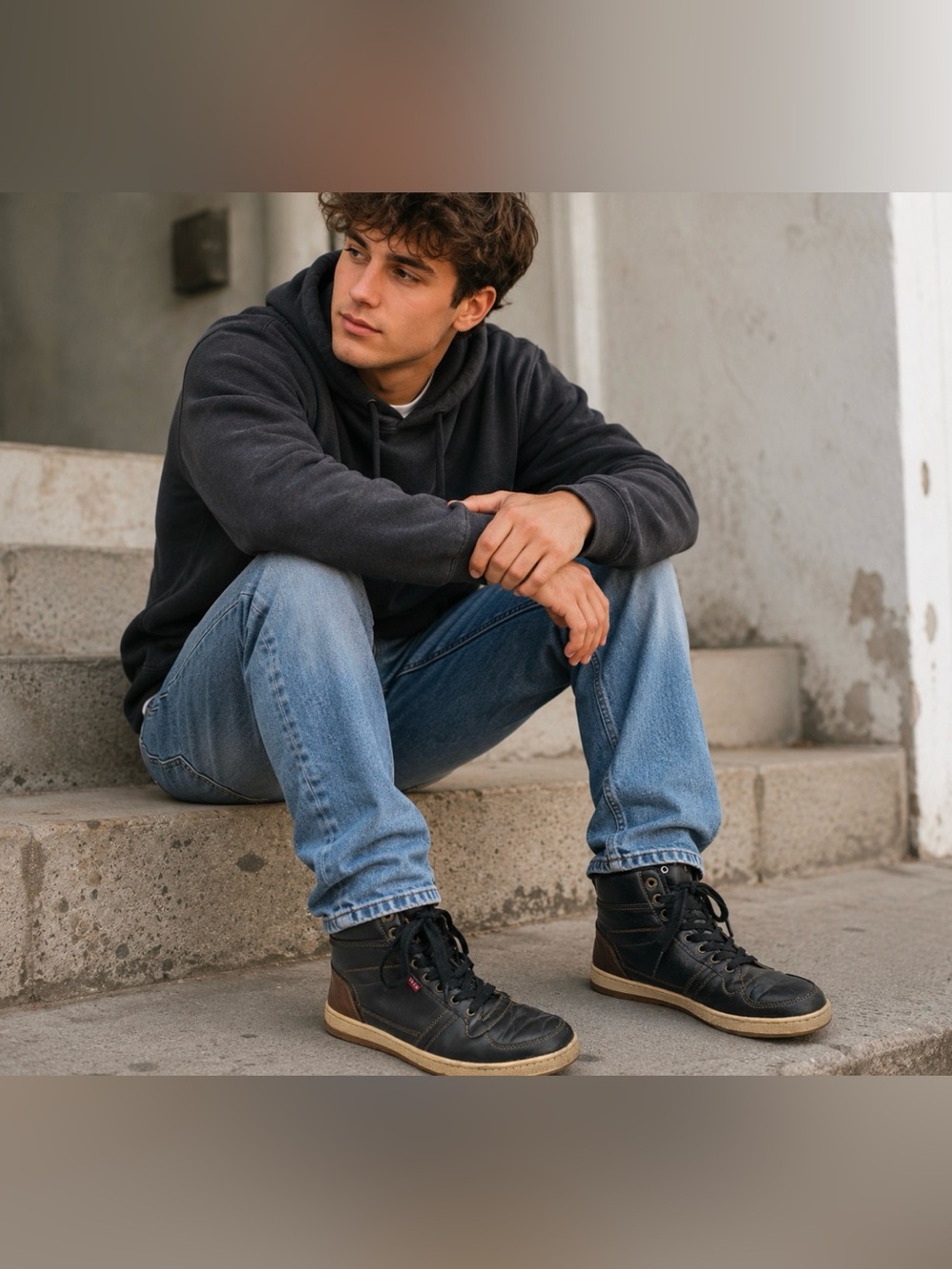 Levi's  Stanton Burnished BT Hi Top Sneaker Black/Tan Size 8.5